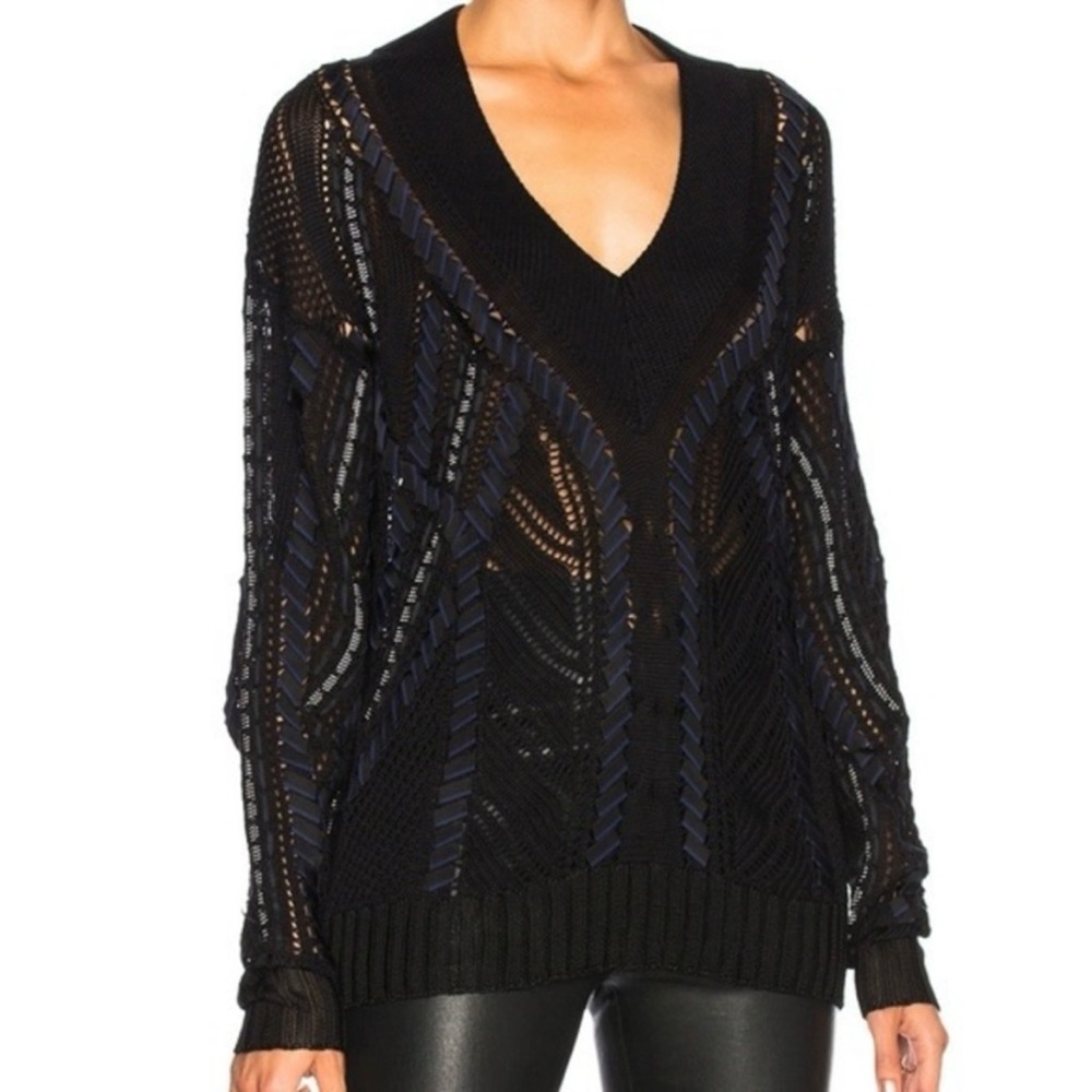 Rag & Bone Women's Indigo Lucie Pointelle Woven Ribbon Cord Sweater